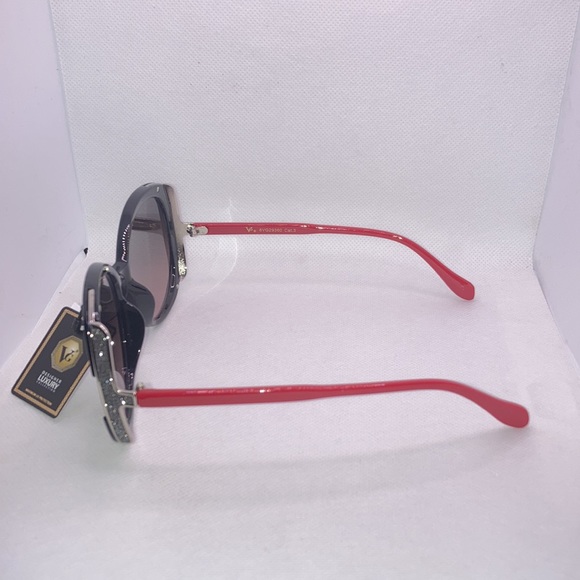 VG Designer Black Red Frame Bling Sunglasses - Picture 3 of 4